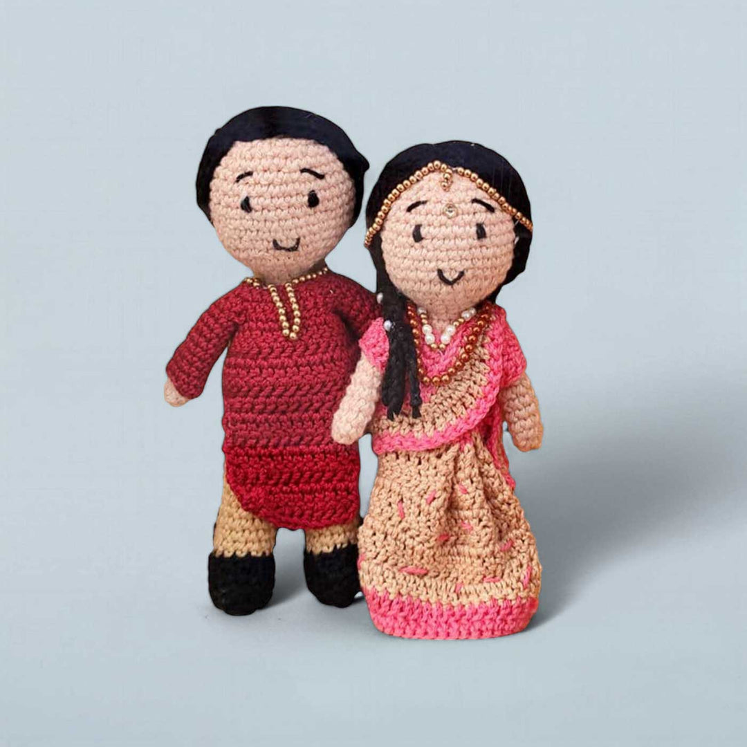 Handmade Crochet North Indian Couple Cotton Dolls