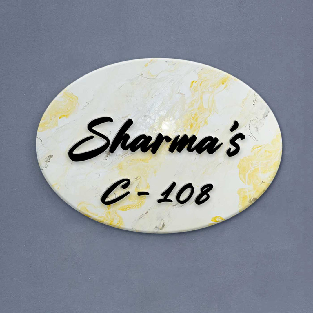 Personalized Resin Black And Golden Marble Theme Name Plate