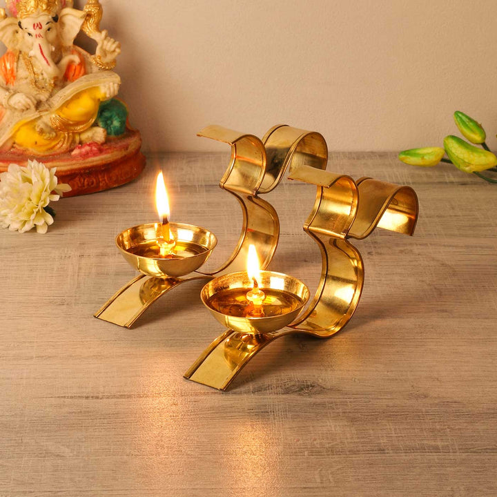 Handmade Om Akhand Brass Oil Lamp / Diya | Set of 2