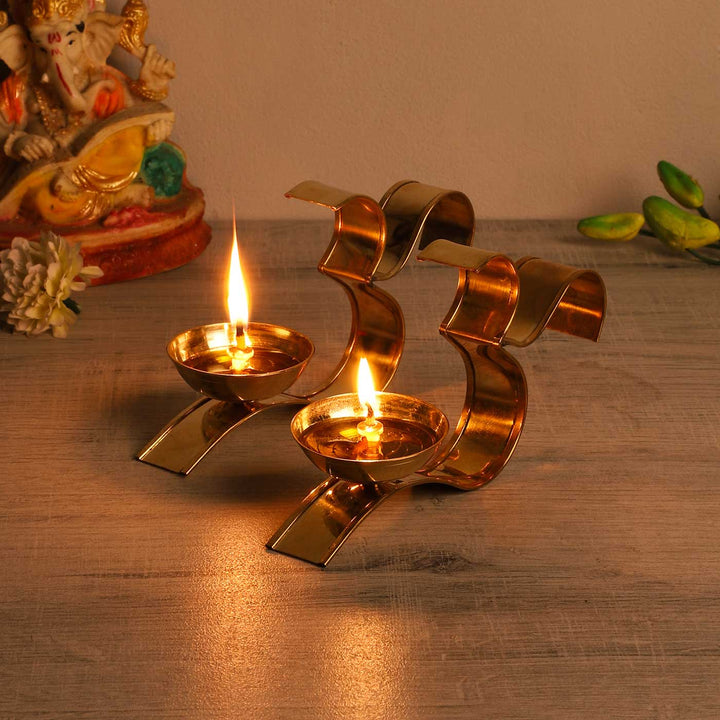 Handmade Om Akhand Brass Oil Lamp / Diya | Set of 2