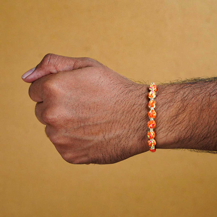 Reusable Beaded Orange Ombre Knot Rakhi With Roli Chawal