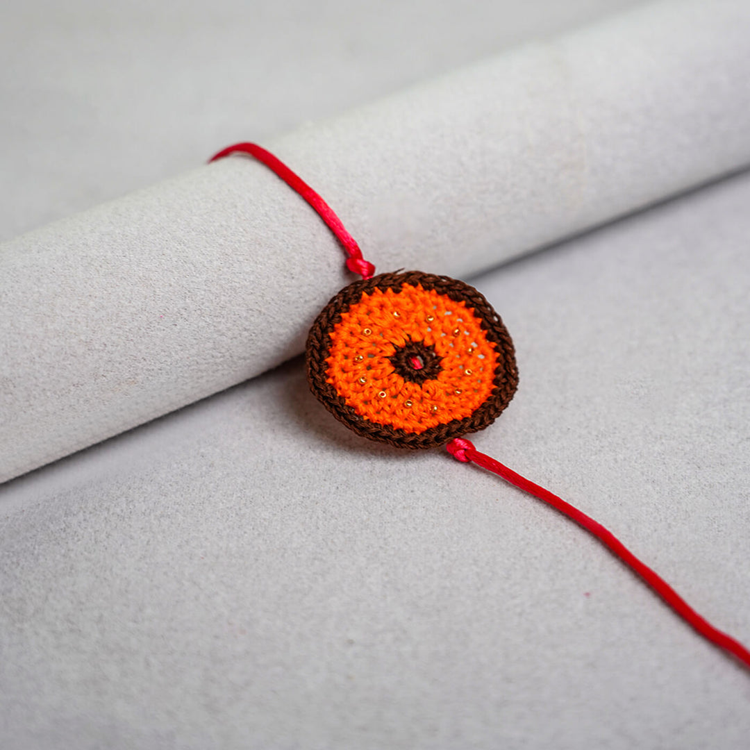 Handcrafted Mandala Crochet Rakhi With Roli Chawal