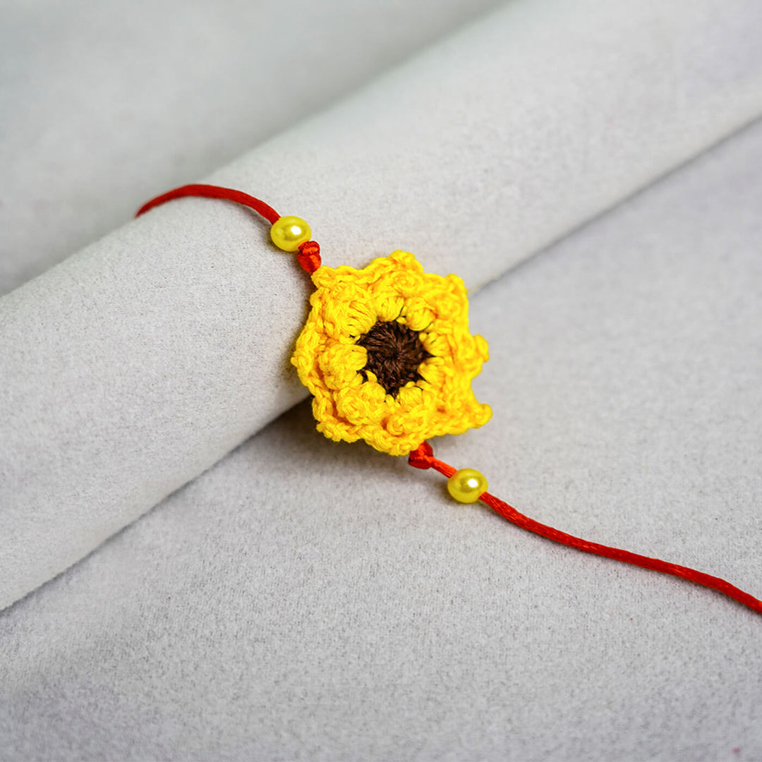 Floral Handcrafted Crochet Rakhi With Roli Chawal For Kids