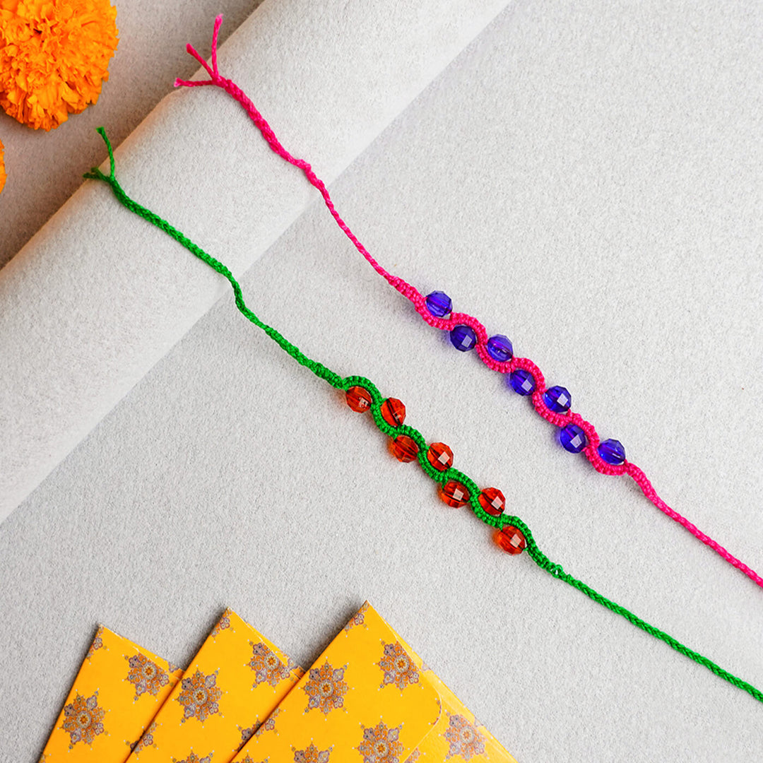 Handcrafted Macrame Zig Zag Rakhi With Roli Chawal| Set of 2