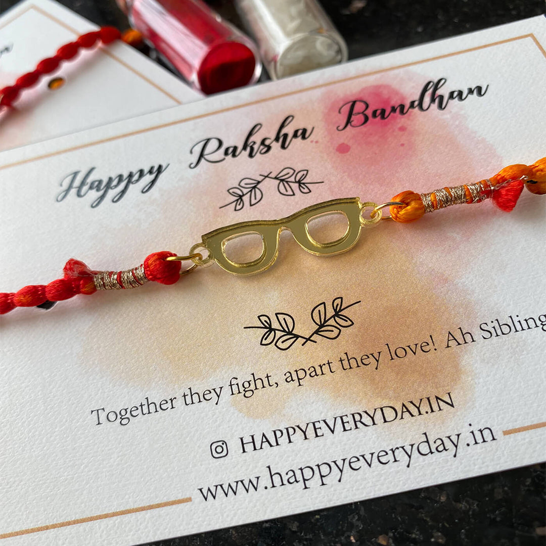 Handcrafted Golden Acrylic Rakhi With Roli Chawal