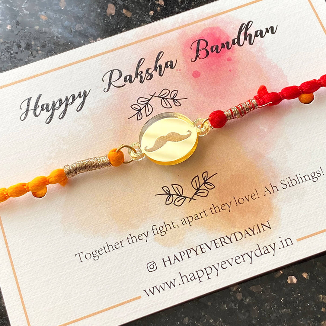 Handcrafted Golden Acrylic Rakhi With Roli Chawal