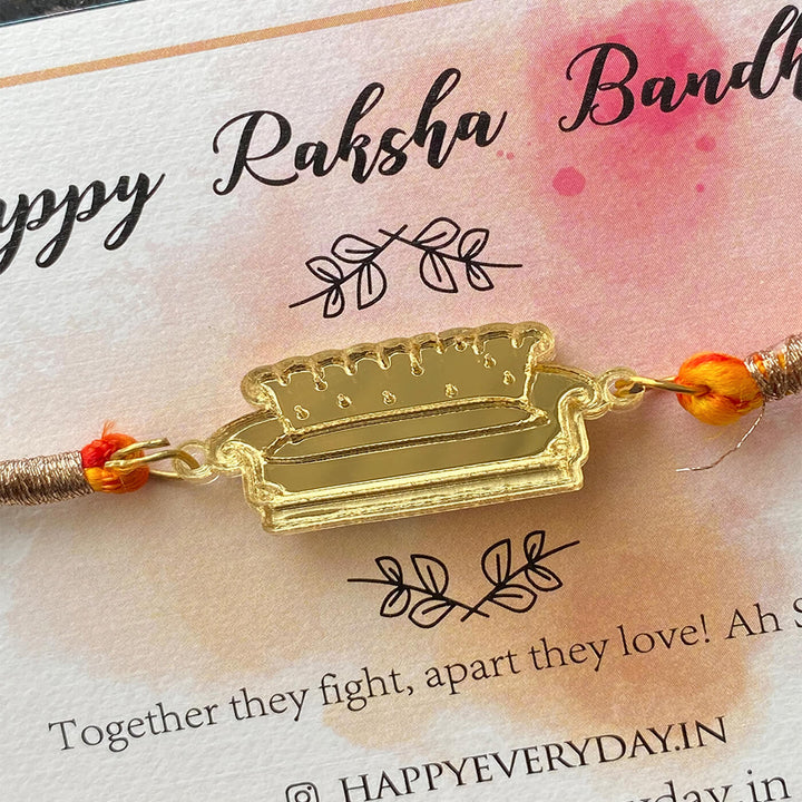 Handcrafted Golden Acrylic Rakhi With Roli Chawal