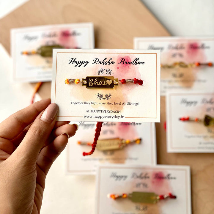 Handcrafted Golden Acrylic Rakhi With Roli Chawal