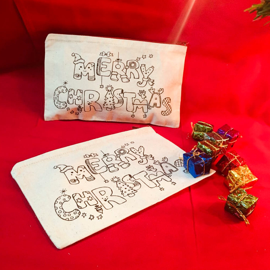 Ready-To-Paint Premarked Christmas Canvas Pouches | Xmas Gifting Ideas | Set Of 12