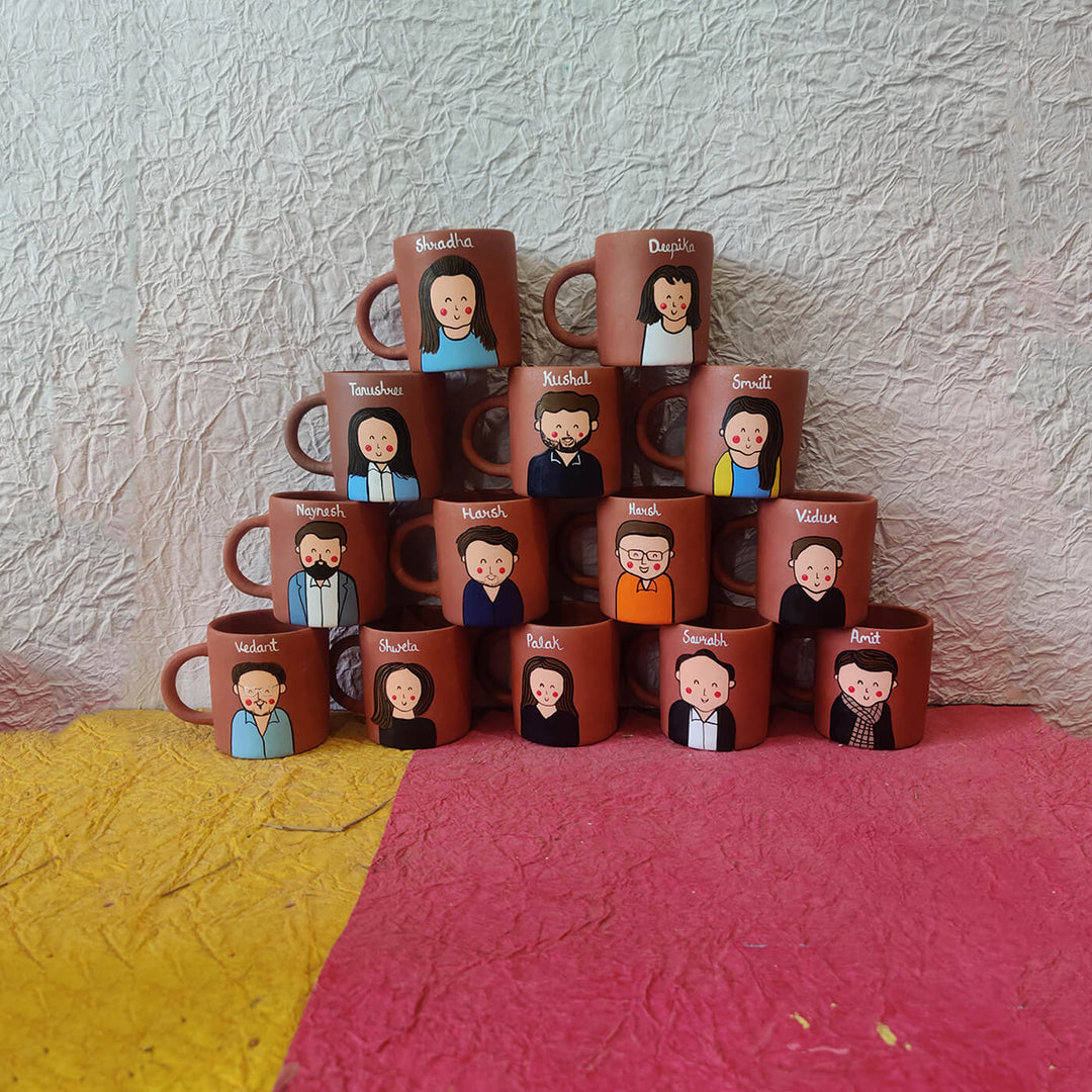 Photo Personalized Handpainted Terracotta Mug with Caricatures