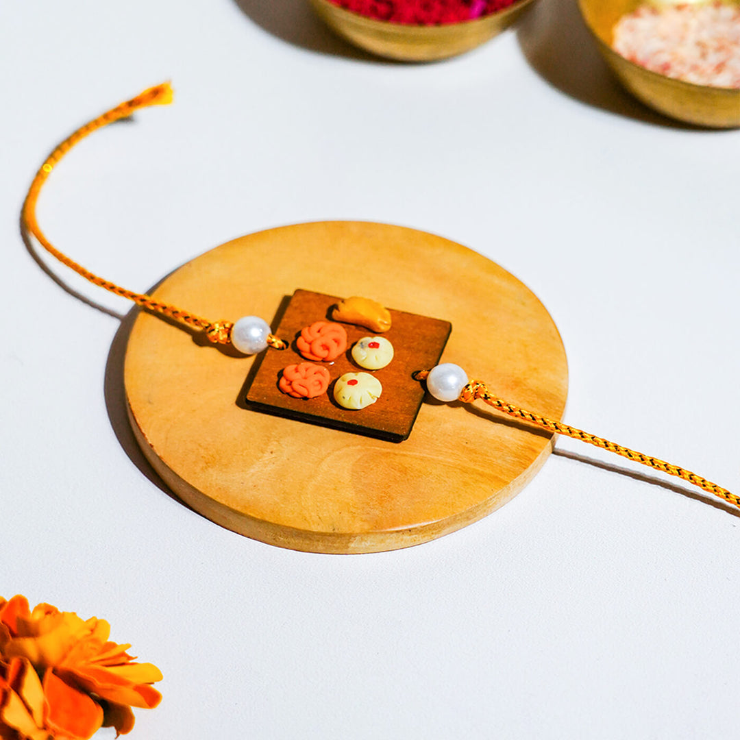 Handmade Sweets Food Themed Clay Rakhi With Roli Chawal