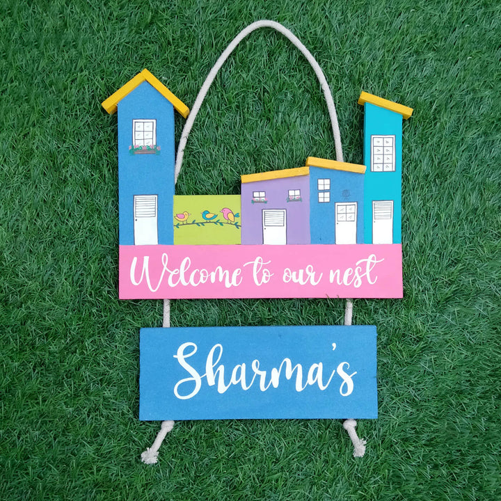 Personalised Handpainted House Shaped Plank Nameplate