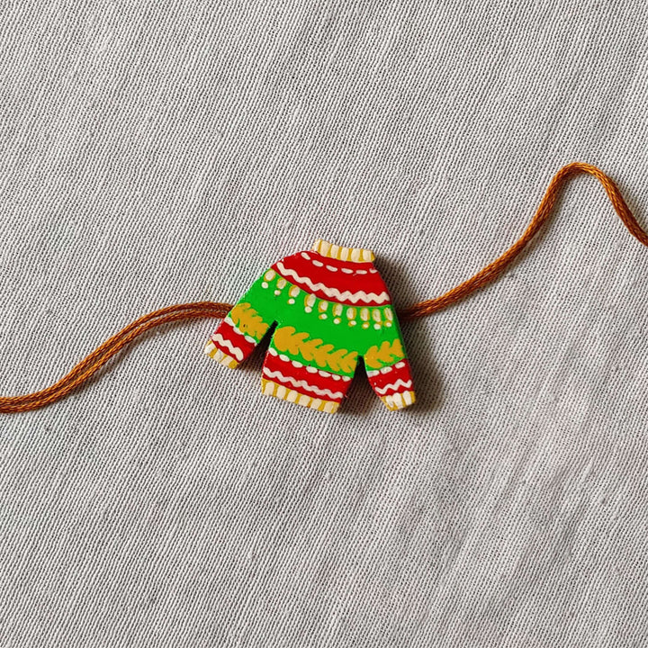 Handpainted Quirky Wooden Rakhi With Roli Chawal