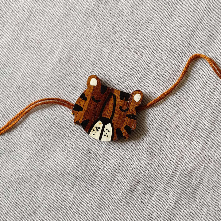 Handpainted Quirky Wooden Rakhi With Roli Chawal