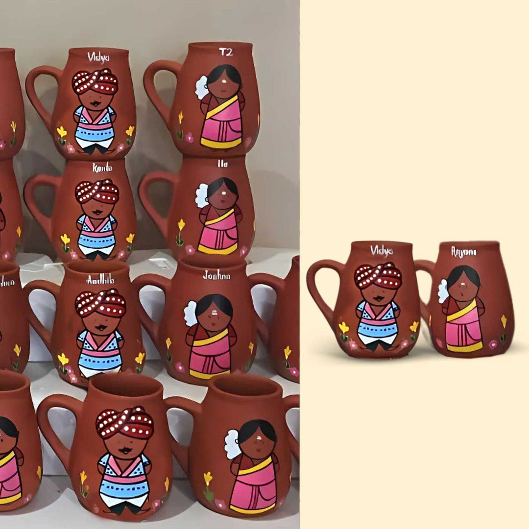 Handpainted Clay Mugs with Regional Characters For Couples & Wedding Gifts