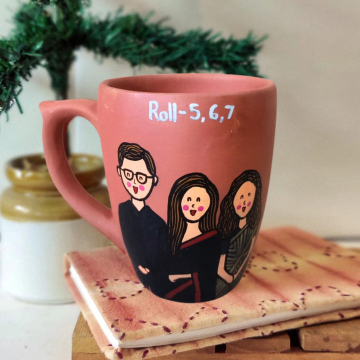 Handpainted Personalised 3D Terracotta Mug with Caricatures