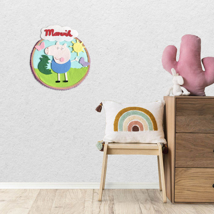 Personalized Felt Peppa Pig Theme Wall Nameplate