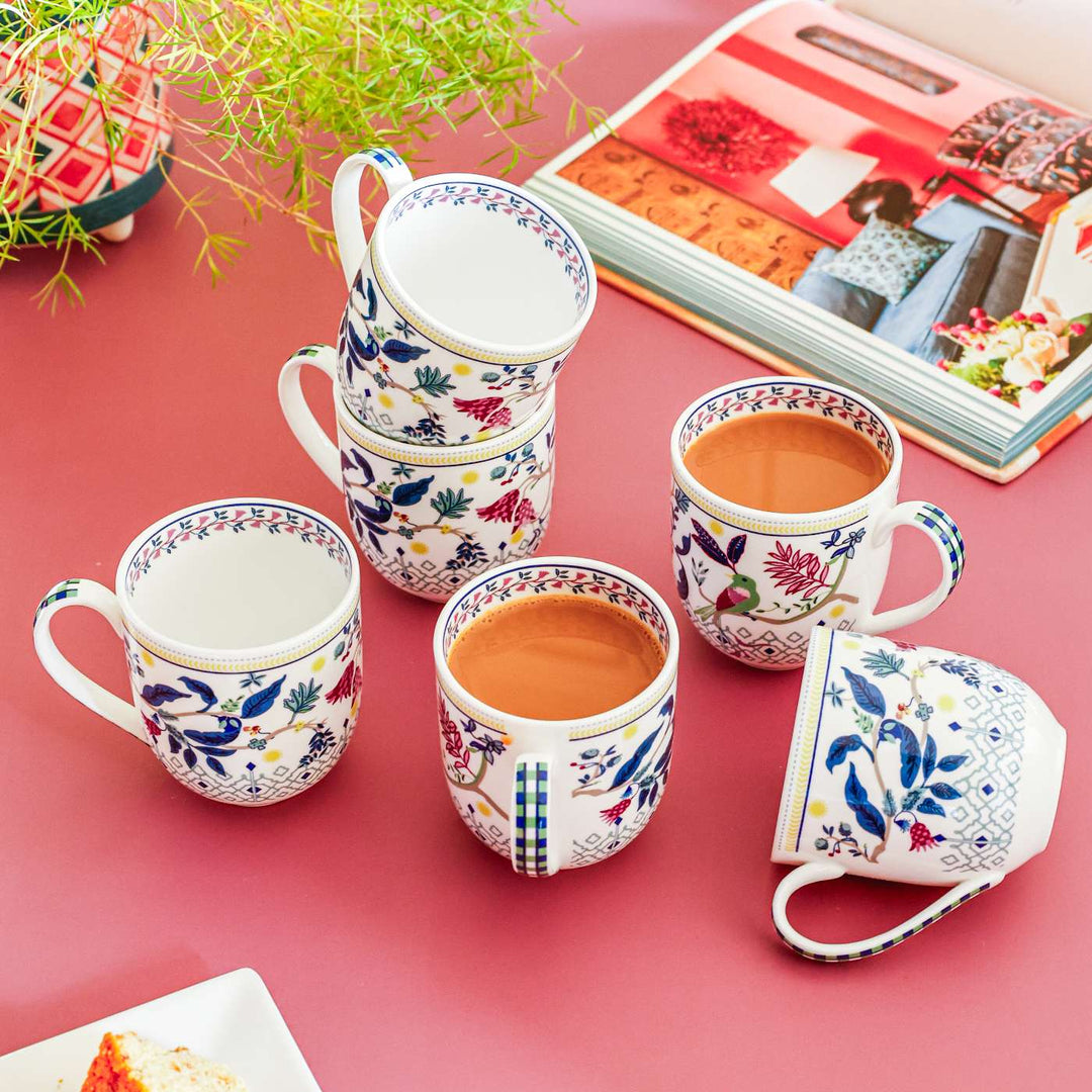 Parrot Tulip Garden Porcelain Mugs | Set Of 6