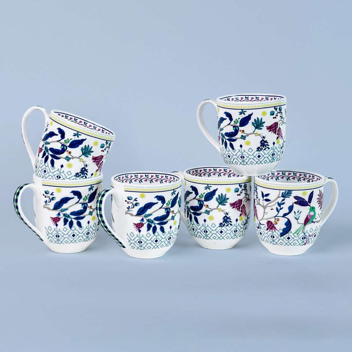 Parrot Tulip Garden Porcelain Mugs | Set Of 6