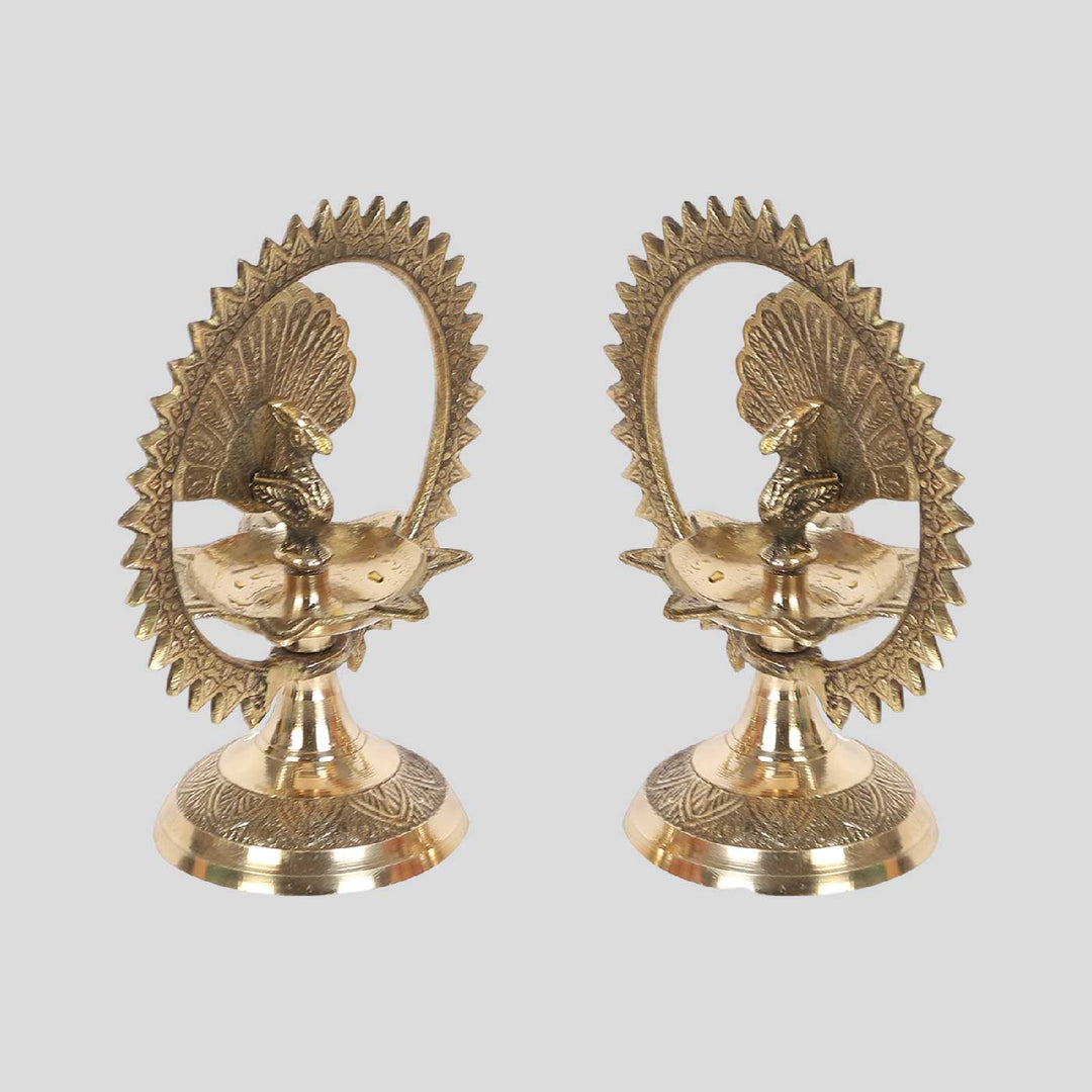 Handmade Peacock Brass Oil Lamp / Diya | Set of 2