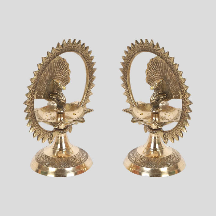 Handmade Peacock Brass Oil Lamp / Diya | Set of 2