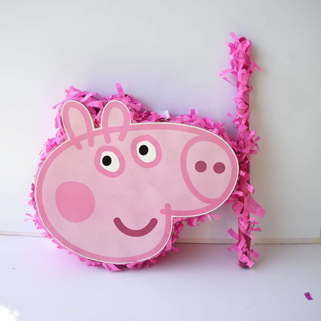 Handmade Peppa Pig Theme Pull String Pinata With Stick For Birthday Party Decoration