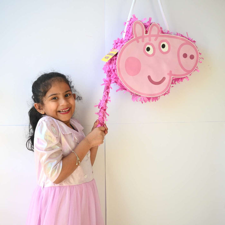 Handmade Peppa Pig Theme Pull String Pinata With Stick For Birthday Party Decoration