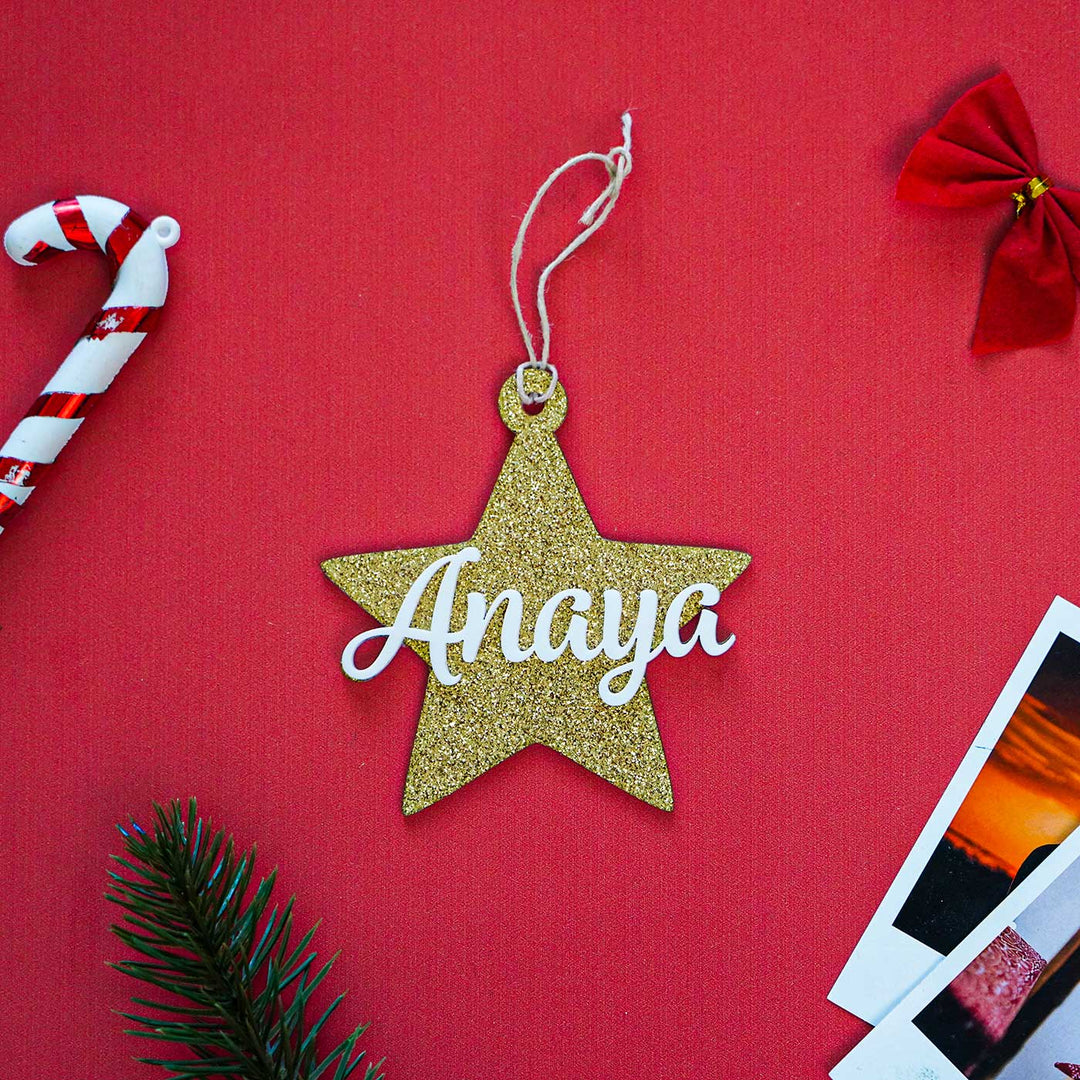 Personalized Glitter Star Acrylic Ornament For Christmas Tree Decoration