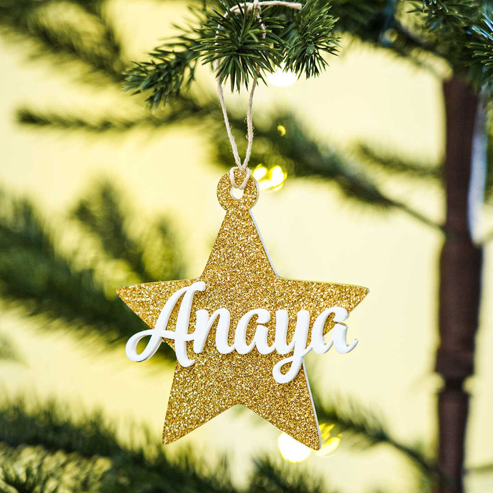 Personalized Glitter Star Acrylic Ornament For Christmas Tree Decoration