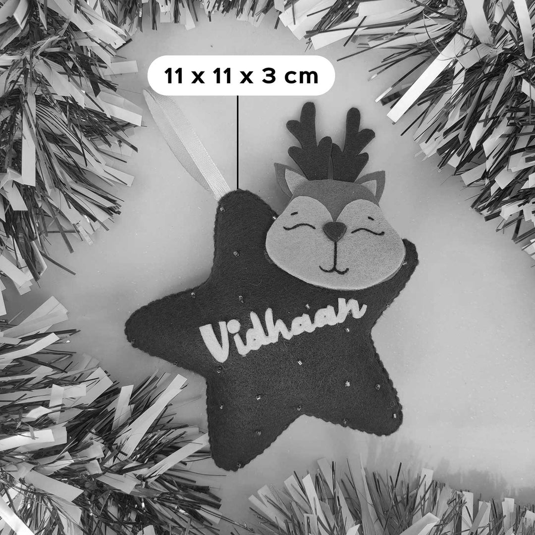 Personalised Christmas Star Ornament with Reindeer