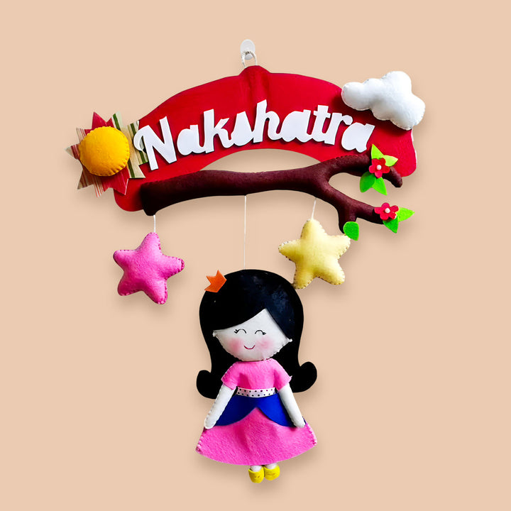 Personalized Handmade Doll & Branch Theme Felt Kids Name Plate