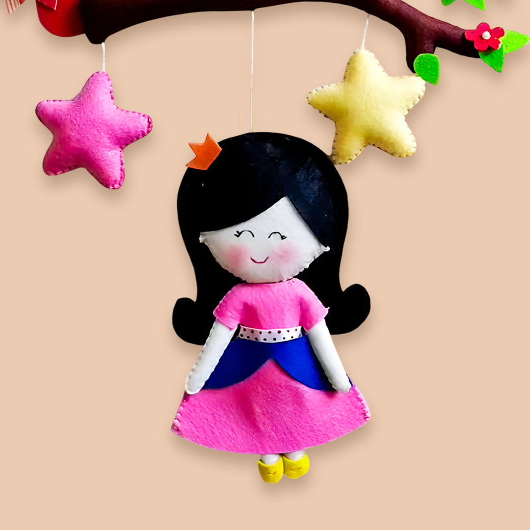 Personalized Handmade Doll & Branch Theme Felt Kids Name Plate