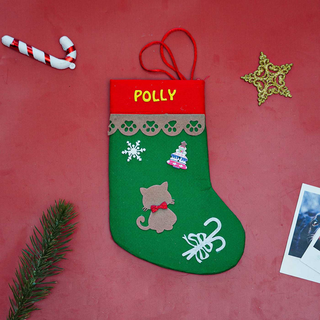 Personalized Cat Fur Baby Felt Stockings For Christmas Decoration