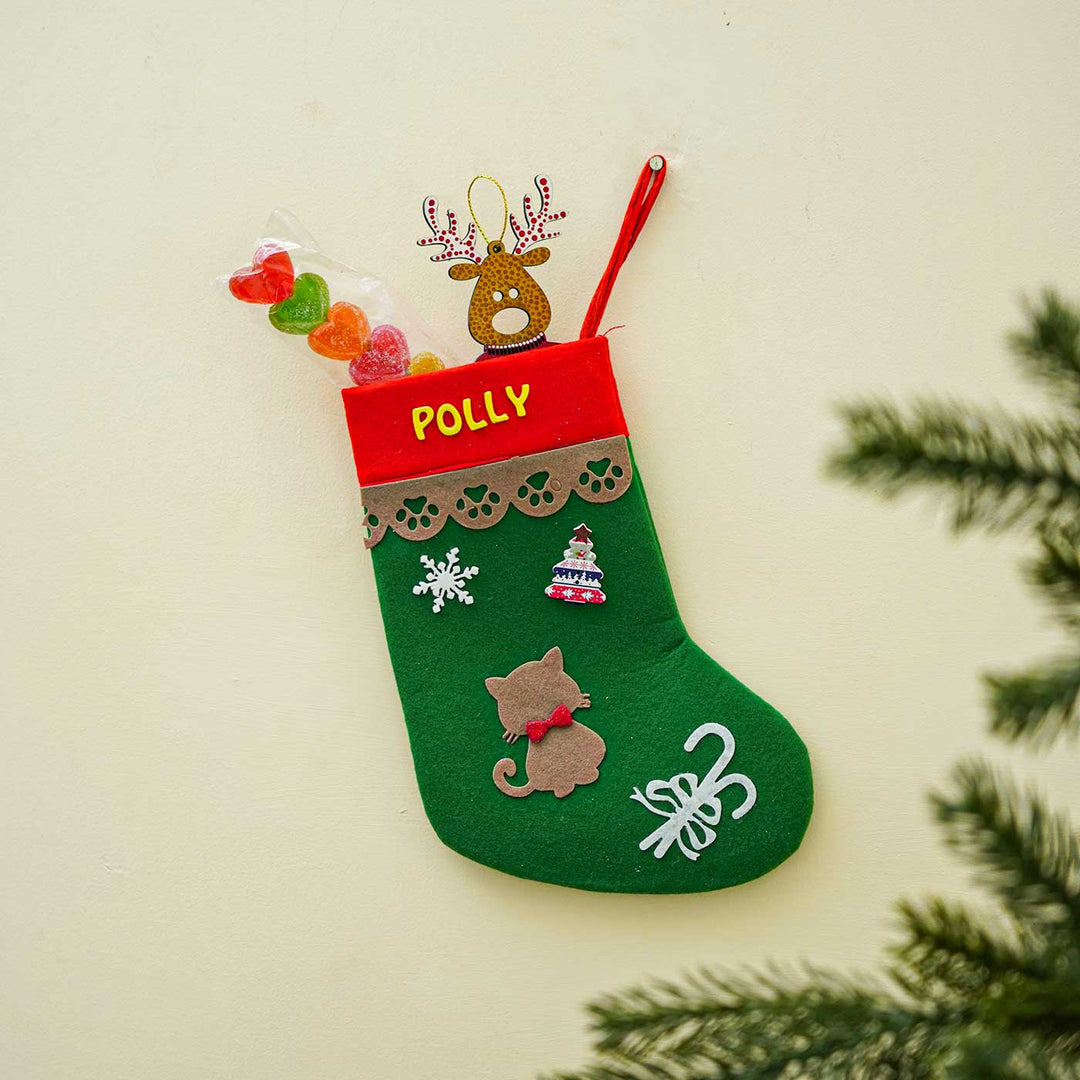 Personalized Cat Fur Baby Felt Stockings For Christmas Decoration