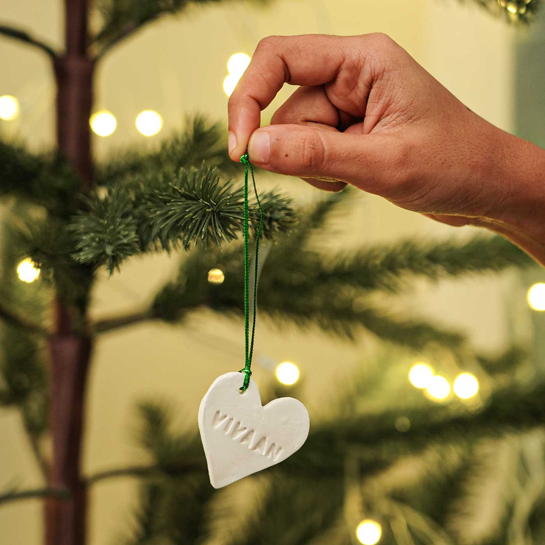 Personalized Heart Embossed Clay Ornament For Christmas Tree Decoration