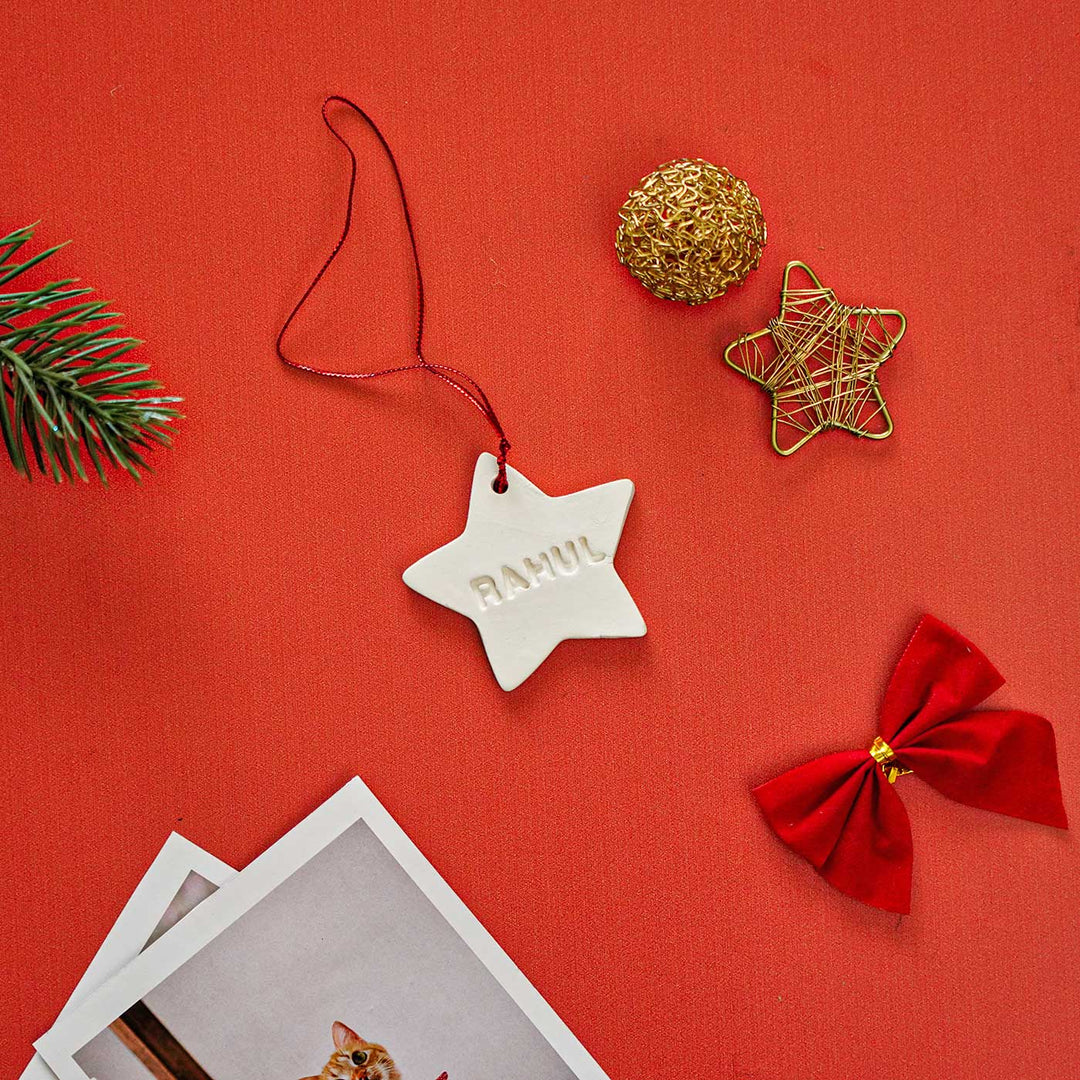 Personalized Star Embossed Clay Ornament For Christmas Tree Decoration