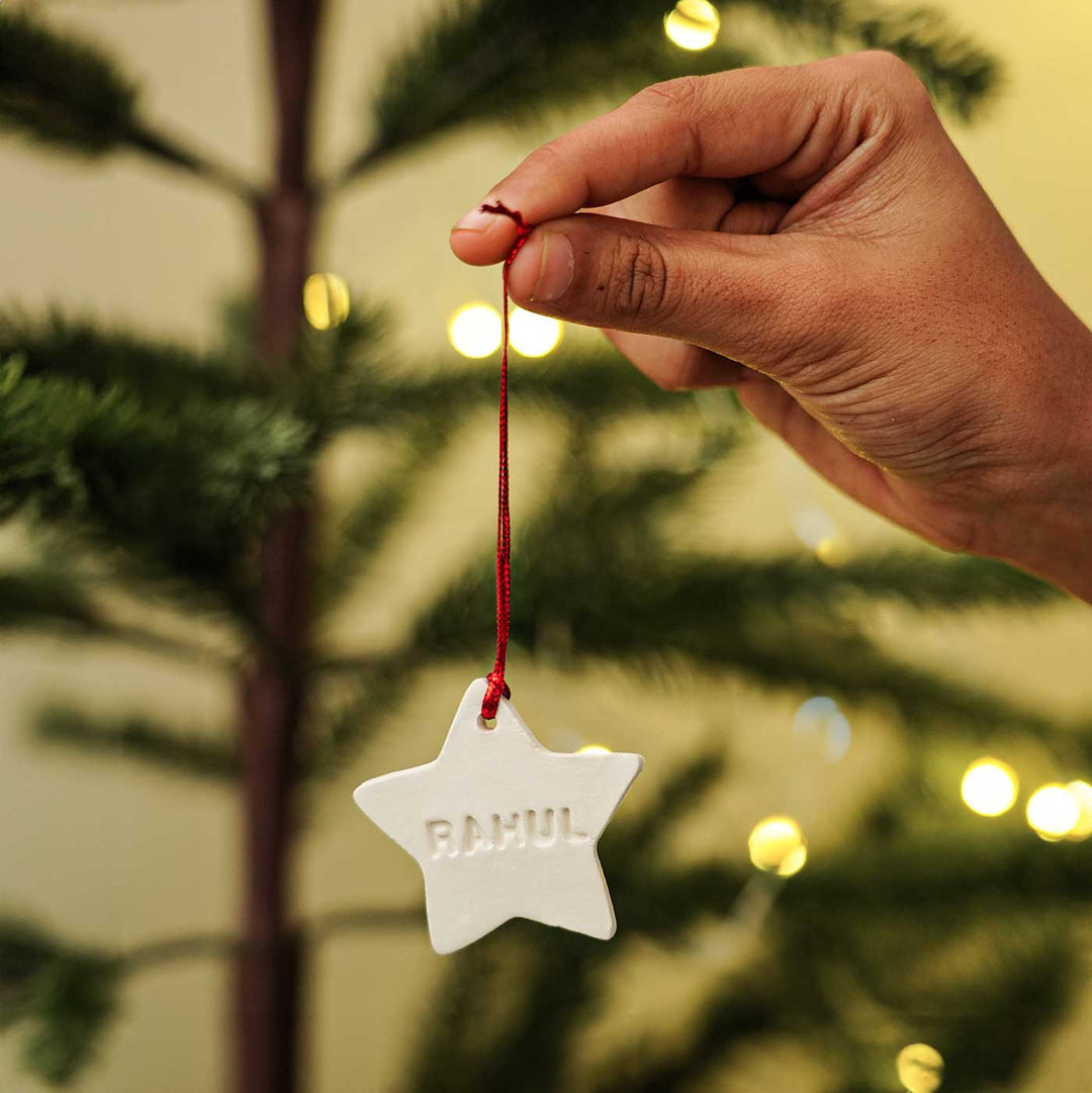 Personalized Star Embossed Clay Ornament For Christmas Tree Decoration