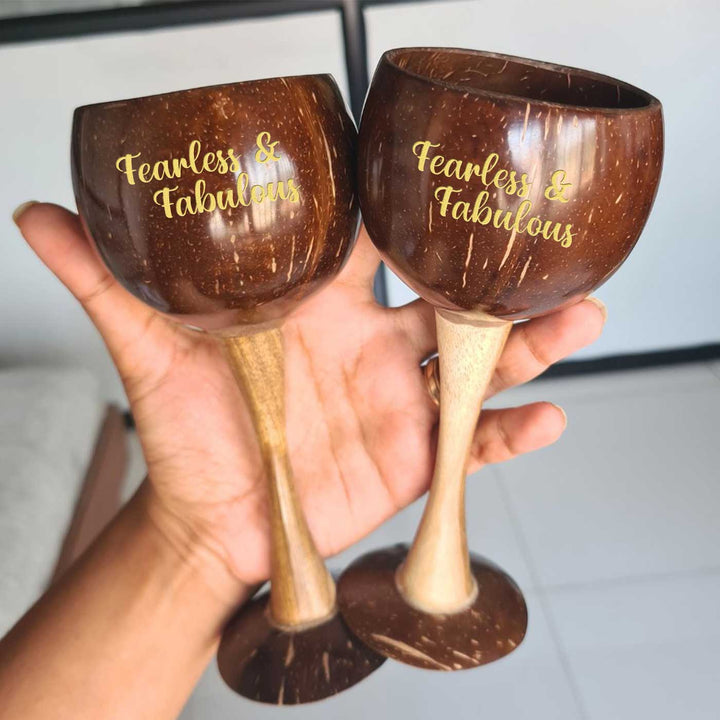 Personalized Eco-Friendly Handmade Wooden Coconut Shell Wine Glass | Set of 2