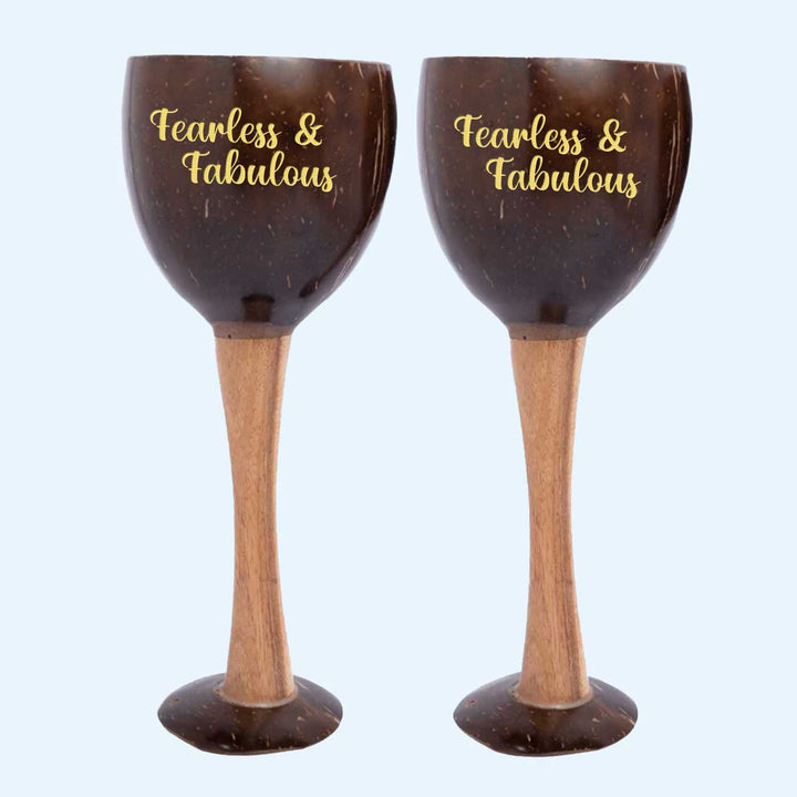 Personalized Eco-Friendly Handmade Wooden Coconut Shell Wine Glass | Set of 2