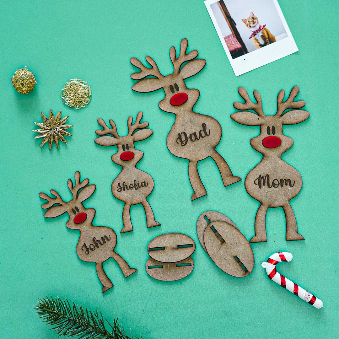 Personalized Family Mdf Wood Table Decor For Christmas Decoration | Set Of 4