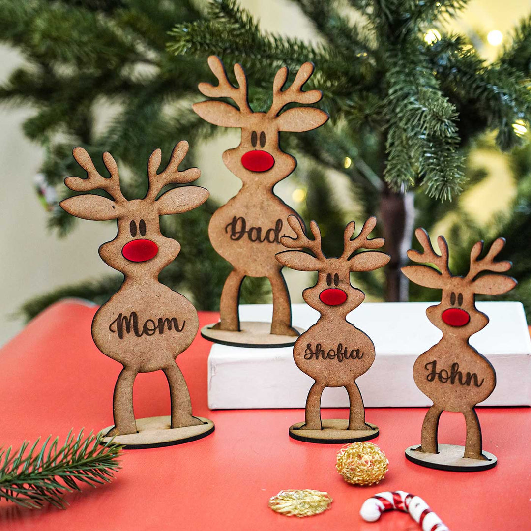 Personalized Family Mdf Wood Table Decor For Christmas Decoration | Set Of 4