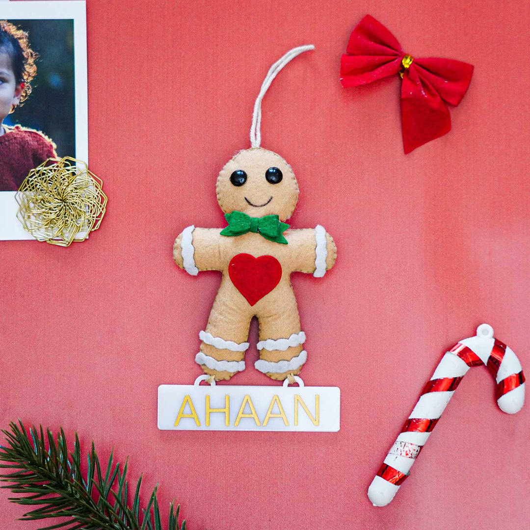 Personalized Gingerbread Kids Felt Ornament For Christmas Tree Decoration