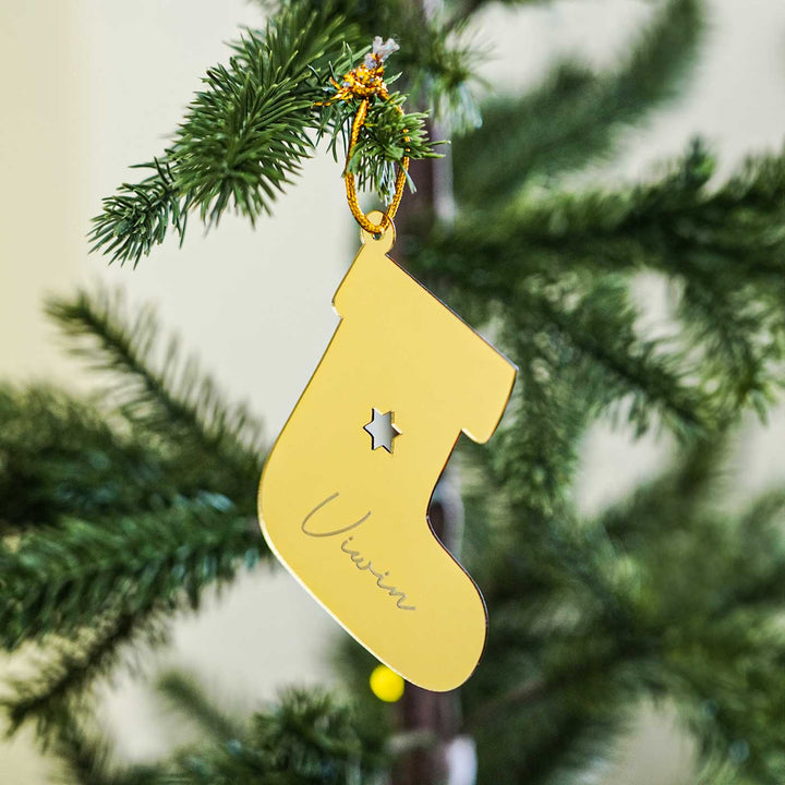 Personalized Gold Acrylic Ornaments For Christmas Tree Decoration | Set Of 4