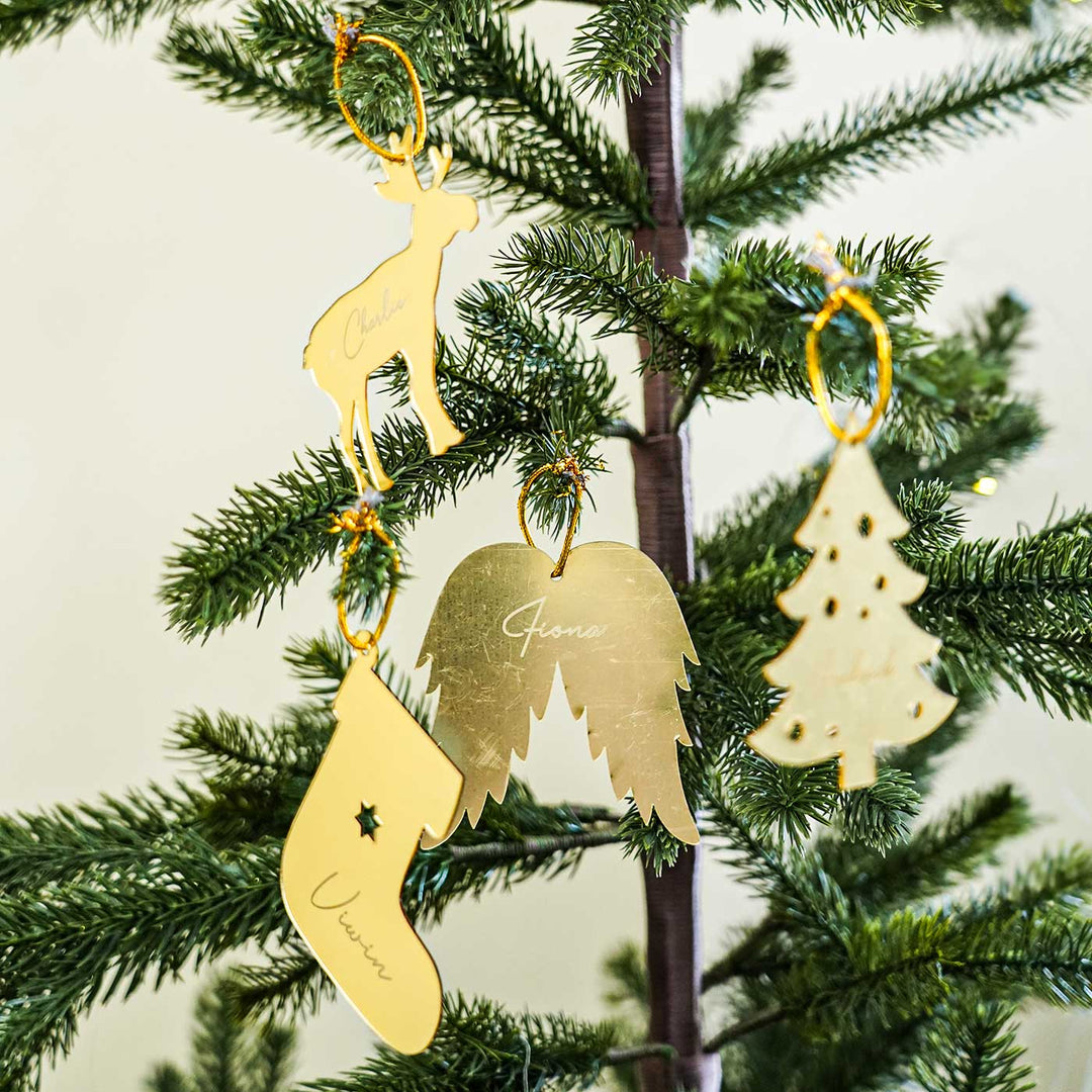 Personalized Gold Acrylic Ornaments For Christmas Tree Decoration | Set Of 4