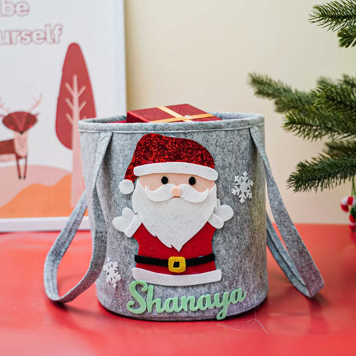 Personalized Grey Santa Felt Toy Basket | Secret Santa Gift Ideas