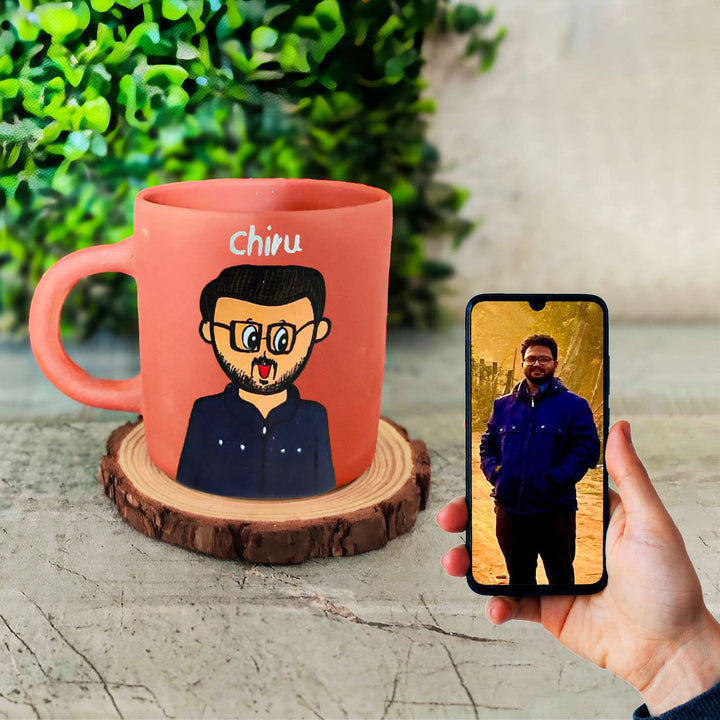 Photo Personalized Handpainted Terracotta Mug with Caricatures