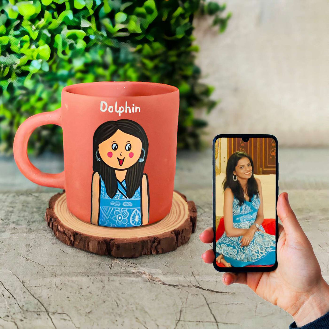 Photo Personalized Handpainted Terracotta Mug with Caricatures