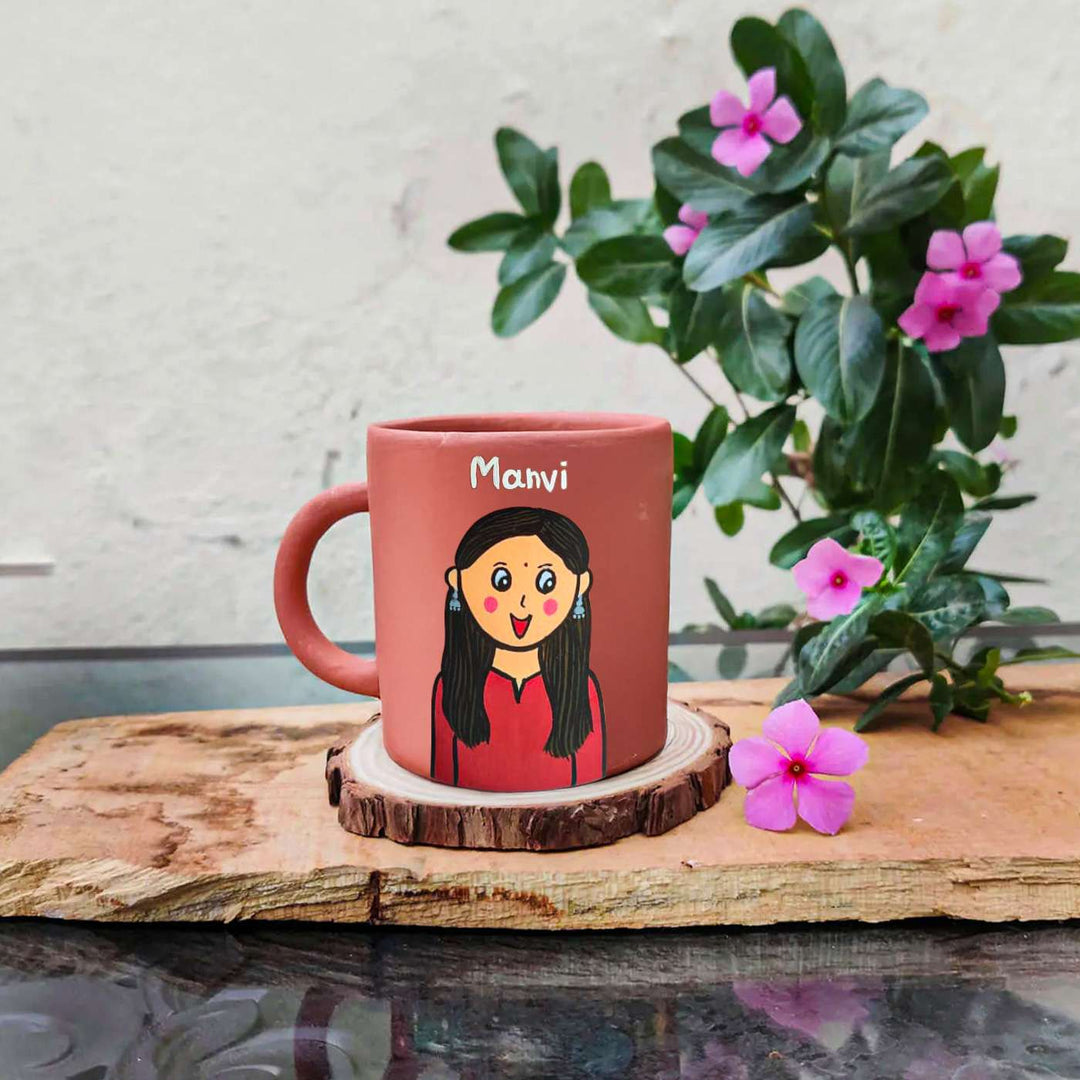 Photo Personalized Handpainted Terracotta Mug with Caricatures