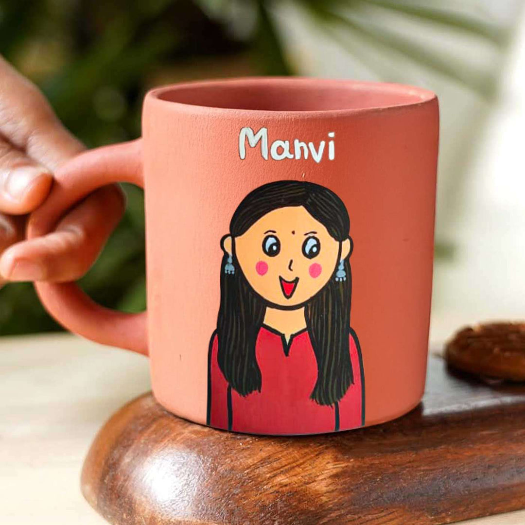 Photo Personalized Handpainted Terracotta Mug with Caricatures