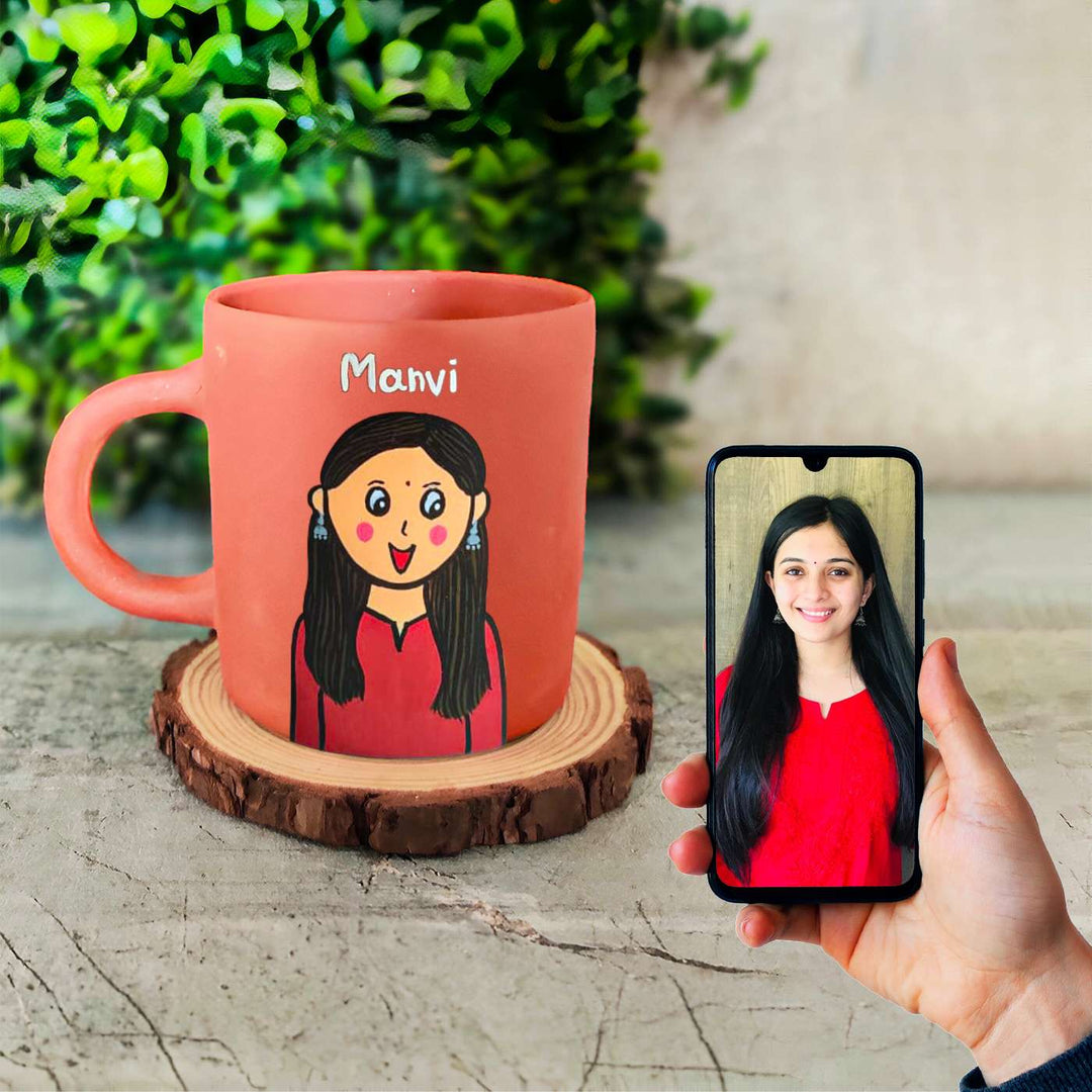 Photo Personalized Handpainted Terracotta Mug with Caricatures